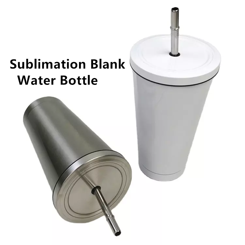 Water Bottle Blank - 昇華ブランク 550 ミリリットルステンレス鋼ウォーターボトルスポーツ魔法瓶コーン形状ドリンクトラベルカップ蓋とストロー付き