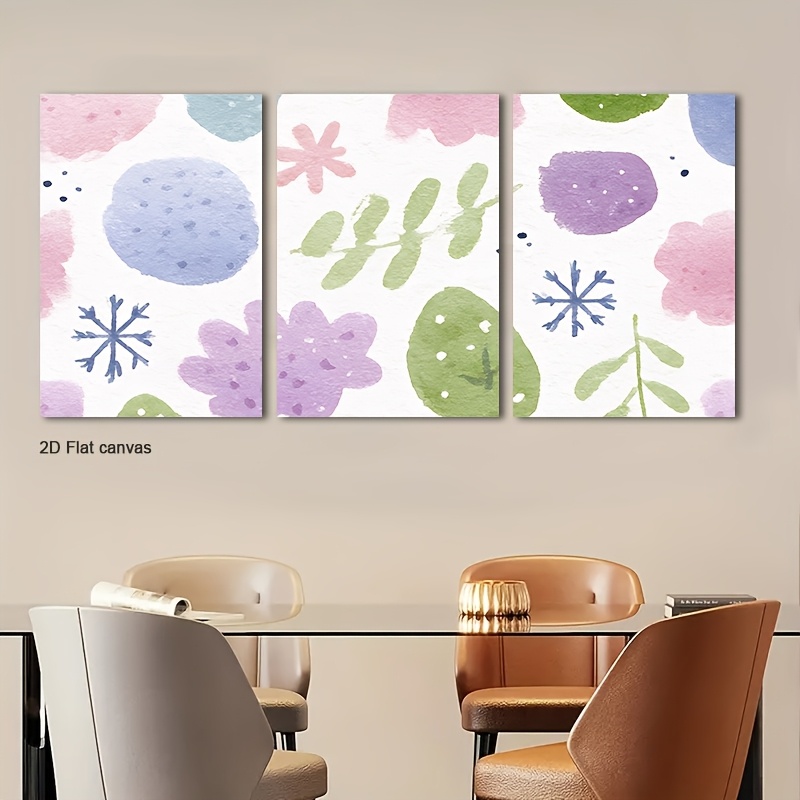 Canvas Wrap Ready - フレームレスキャンバス3枚セット パステルフローラル＆スノーフレーク フレーム付きウォールアート - ソフトなスノーフレークプリントのラップキャンバスパネル、すぐに飾れる