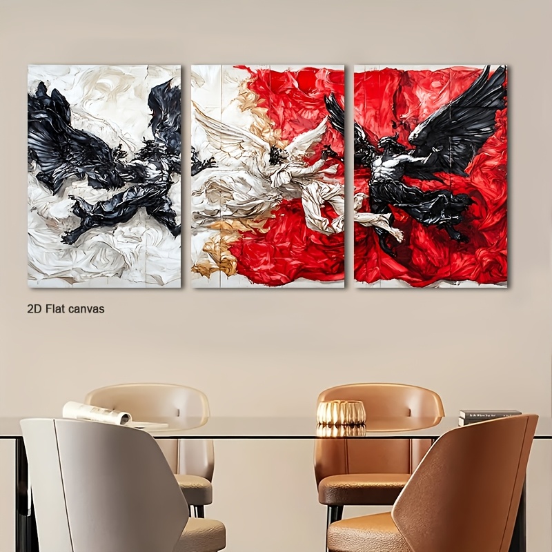 Canvas Wrap Ready - フレームレスキャンバス3枚組、額縁付き天使の手を合わせた三連画ウォールアート - キャンバスに張られた天使の祈りの絵画、すぐに飾れる