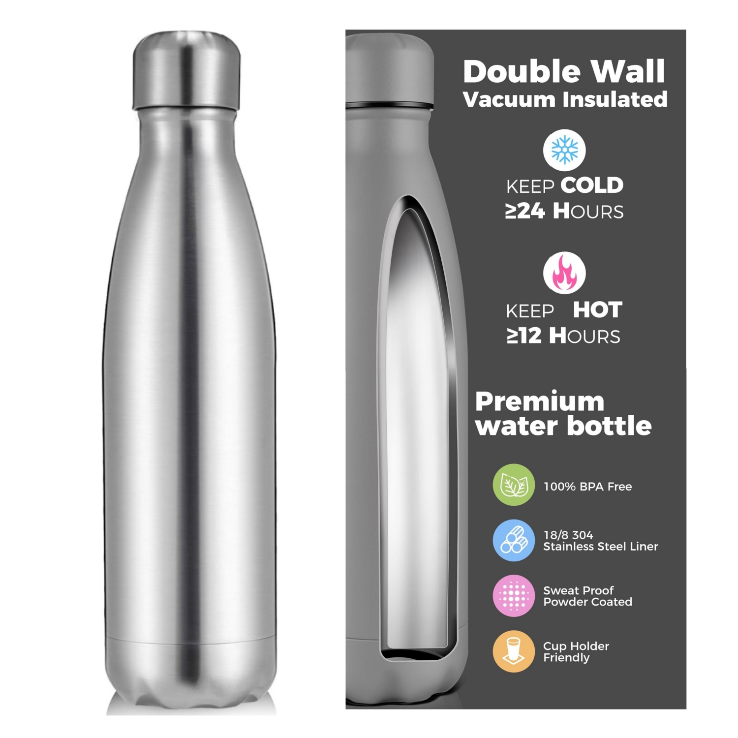 アウトドアスポーツ用二重壁ステンレス鋼製水筒 500/750 - Water Bottle Blank のレビューと価格